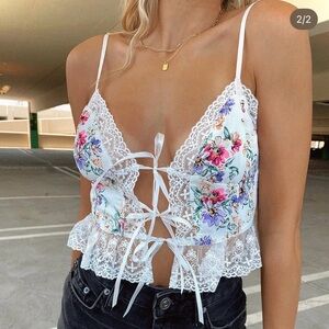 Isabelle’s Cabinet Body Language Floral Lace Crop Tank Top